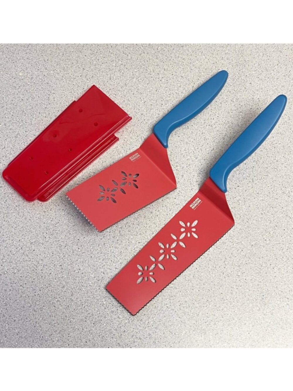Kuhn Rikon Slice & Serve Knives Set of 2 with Sheaths K65363 NEW RED/BLUE